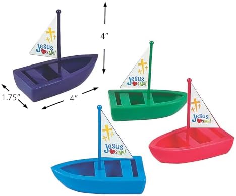 Fun Express Jesus Loves Me Toy Boats 12 Pack - Christian Gifts for Kids Bulk Prizes for Classroom Treasure Box Sunday School Supplies, VBS 2026 Religious Party Favors Plastic Boats for Church Rewards image 5