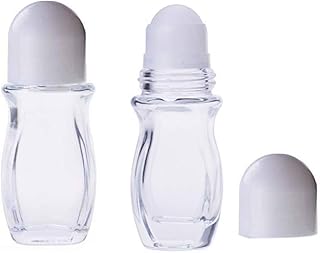 2 Pcs 1oz /30ml Clear Refillable Glass Roll-On Bottles Empty Refillable Roll On Bottles Reusable Leak-Proof Massage Roller Bottles Containers Plastic Roller Ball for DIY Body Lotion White Cap