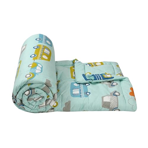 Image of FRESH FROM LOOM Rotary Printed Micro Fiber Comforter | Dohar | Quit | Single Bed | Double Weaved | Washable | Hypoallergenic Skin Friendly (Bus-Aqua | 60x90 Inches, Single Bed)