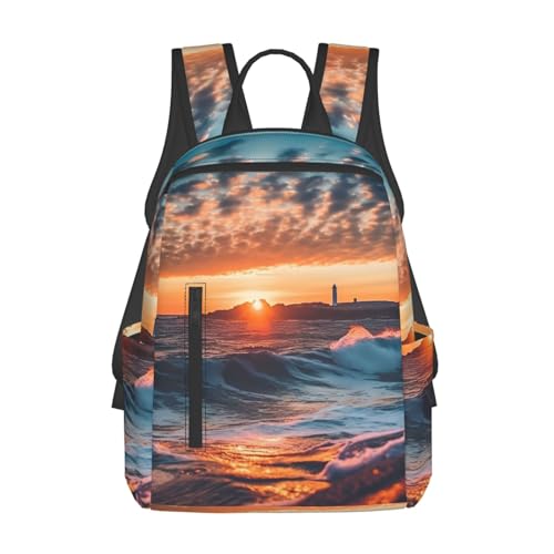 Casual Backpack for Women Men Ocean Sunset Lightweight Daypack Large Capacity Nurse Bag
