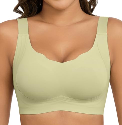 Xcutting Scalloped Supportive Bras Back Fat Coverage Plus Size Full Coverage Bras Wireless Wireless Bras for Large Breasted Women Everyday T Shirt Bra Womens Seamless Wireless (Light Green,3X-Large)