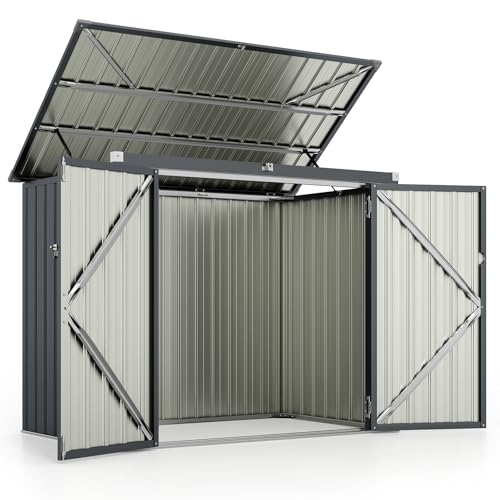 COSTWAY Mülltonnenbox für 2 Mülltonnen, Müllbox aus verzinktem Metall, Müllhaus mit 2 Türen & Klappdeckel, Mülltonnenschuppen abschließbar wetterfest, Gartenbox Garten 172 x 95,5 x 130 cm (Dunkelgrau)