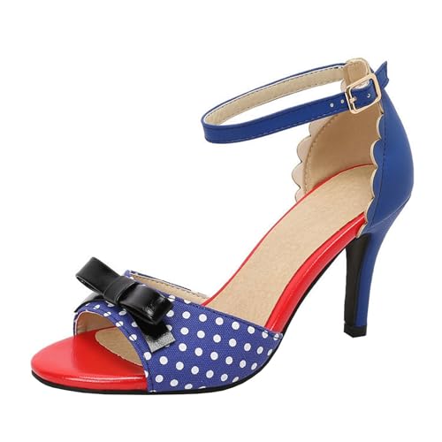 High Heels Women Stiletto Open Toe Polka Dots Bow Sandals Ankle Strap Buckle Pumps Party Prom Wedding Dress Shoes 9cm