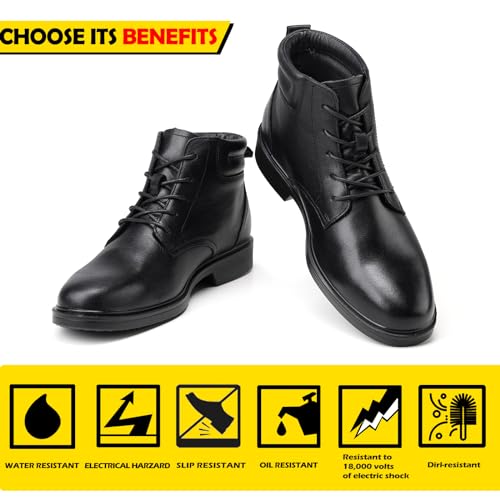 Men's Dress Leather Ankle Cap Toe Oxford Boot Lace up Black color Business Wedding Party Shoes3