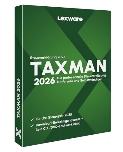 Preisvergleich Produktbild TAXMAN 2026 (für Steuerjahr 2025) / Minibox / Steuererklärungs-Software für Arbeitnehmer, Rentner u. Pensionäre, Familien, Studenten und im Ausland Beschäftigte