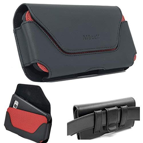 AISCELL Red Black Oversize Leather Pouch Holster Belt Loop Case Universal Faux Leather