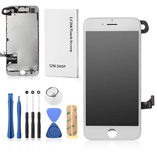 SZM iPhone7 修理交換用フロントパネルセット 液晶パネルセット タッチパネル 修理パーツ (スピーカー +フロントカメラ付き)ホームボタン無し (7白)