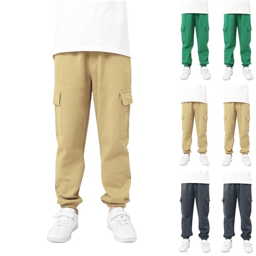Kids Joggers Casual Cargo Sweatpants Elastic Waist Loose Athletic Pants with Flap Pockets for Girls Boys 5-13 Years2