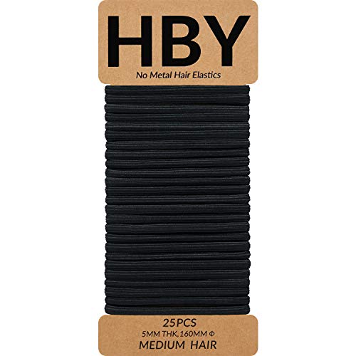 HBY Women's Hair Ties for Medium to Thick Hair. No Slip Seamless Ponytail Holders Sports Thick Hair Ties ,Black, 5MM, 25pcs ,Black, 5MM, 25pcs