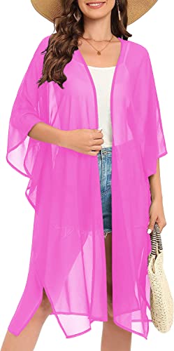 Image of Indian Trendy Women's Solid Puff Sleeve Kimono Long Cardigan Loose Cover Up Casual Blouse Top Chiffon