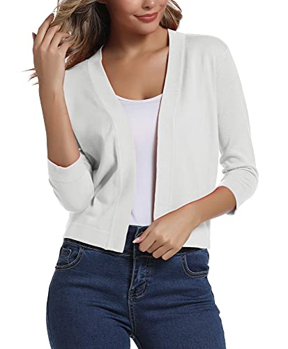 Urban CoCo Women's 3/4 Sleeve Cropped Cardigan Sweater Elegant Shrugs for Women (M, White)
