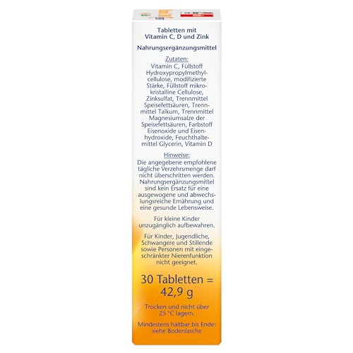 Doppelherz Vitamin C 1000 + D3 + Zink – Hochdosiert mit Vitamin C, Zink und Vitamin D3 zur Unterstützung einer normalen Funktion des Immunsystems – 30 DEPOT-Tabletten 6