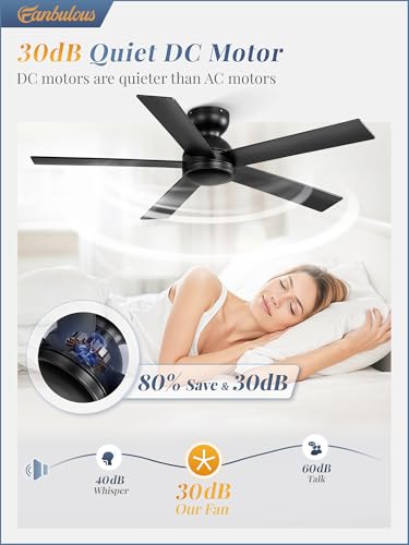 Image of Fanbulous 48 Inch Black Ceiling Fan no Light with Remote, Flush Mount