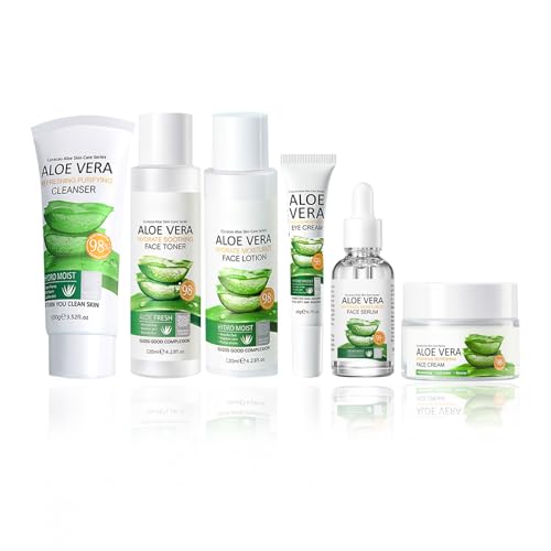 Newvenper Coffret cadeau pour les soins quotidiens de la peau à l'aloe vera - Kit de soins de la peau hydratants et nourrissants quotidiens - 6 pièces - Pour la Saint-Valentin
