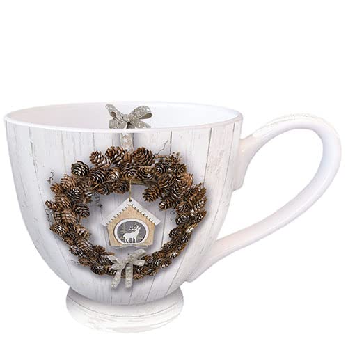 Ambiente Jumbo Tasse à thé Tasse à café Tasse à thé Env. 450 ml Automne Hiver Noël Pine Cone Wreath