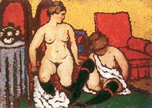 Peinture à l'huile salon moderne Rippl-Rónai meuble rouge mur jaune
