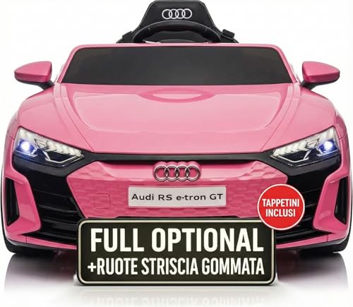 Macchina Elettrica Per Bambini Audi RS e-Tron Auto Elettrica Per Bambini Telecomandata Sedile In Pelle Porte Apribili TAPPETINI INCLUSI Doppio Motore Elettrico 12V Carico 25 Kg TOYSCAR (rosa)