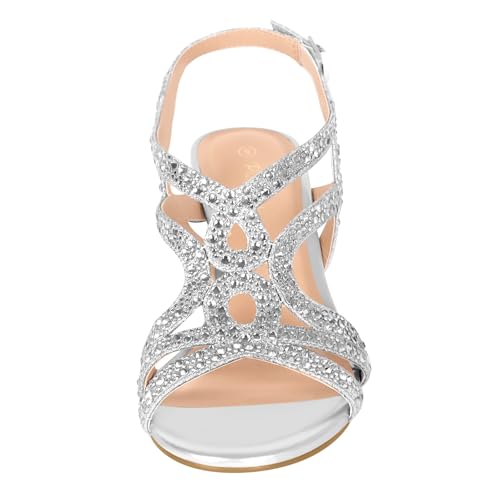 PIZZ ANNU Women's Amelia Heels Sandals Sparkle Crystal Open Toe Slingback High Heel Sandals Dress Pumps Shoes for Party Wedding 6