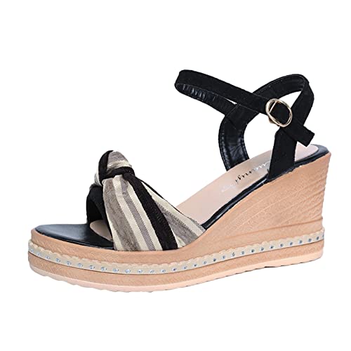 Sandalias plateadas de cuña transpirables con hebilla ajustable para damas
