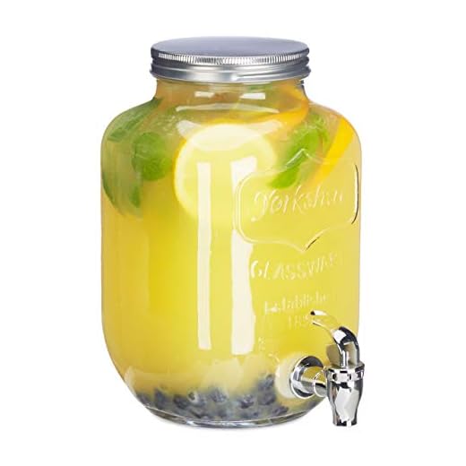 Relaxdays Dispensador de bebidas con grifo, Cristal, Vintage, Expendedor de refrescos, 3,5 L, Transparente