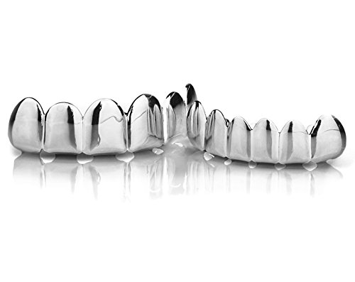 Hip Hop Silver Tone Removeable Mouth Grillz Set (Top & Bottom) Rapper Player Style