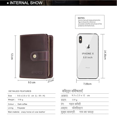 Image of Sam's Design Genuine Leather Wallet with RFID for Mens /Womens Handcrafted Vintage Wallet with 12 Card Slots, 1 ID Window, 1 Zipper Coin Short Wallet for Travel, Party, Wedding, Business, Dark Brown