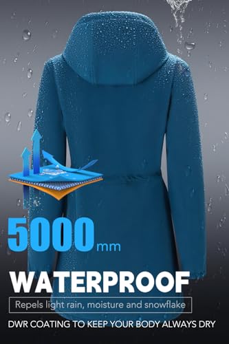 Image of FARVALUE Women's Long Softshell Jacket Waterproof Lightweight Warm Windproof Hooded Fleece Lined Rain Coat for Outdoor