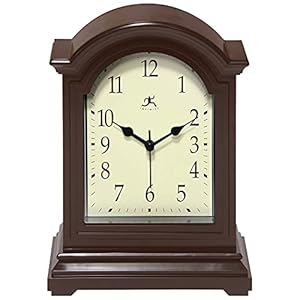 Infinity Instruments Brown Antique Grandfather Tabletop Clock 9 x 6 Mantle Tabletop Clock Mini Desktop Table Mantel Decor Vintage Living Room Decor