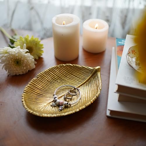 Image of Behoma Metal Leaf Shape Tray for Home Decor | Perfect for Mandap, Haldi, Mehendi & Reception Center Table Decoration | Special Navratri Decoratives Golden, Small Size (Only Tray Included)
