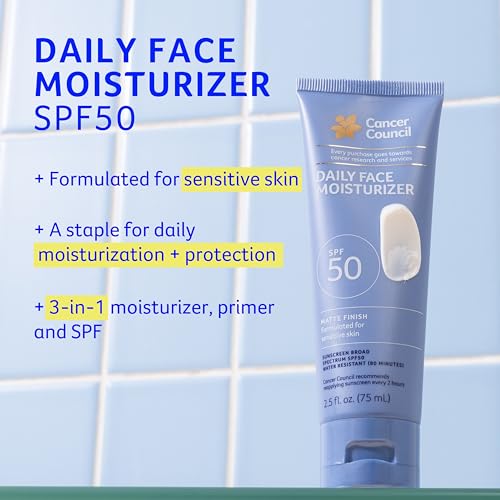 Best Australian Sunscreens for Body and Face: Why Down Under Does SPF Better 10 Cancer Council Daily Moisturizer Sunscreen for Face, SPF50+, Sun Care with Green Tea Extract Broad Spectrum UVA/UVB Sun Protection, Sensitive Skin, Paraben & Fragrance Free, Water Resistant, 2.5fl. Oz