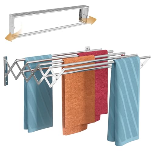 GIFALPXO 80x36x13cm, Wall Mounted Clothes Drying Rack,Stainless Steel Foldable Drying Rack for Laundry Room/Bathroom Tower,Indoor And Outdoor Use