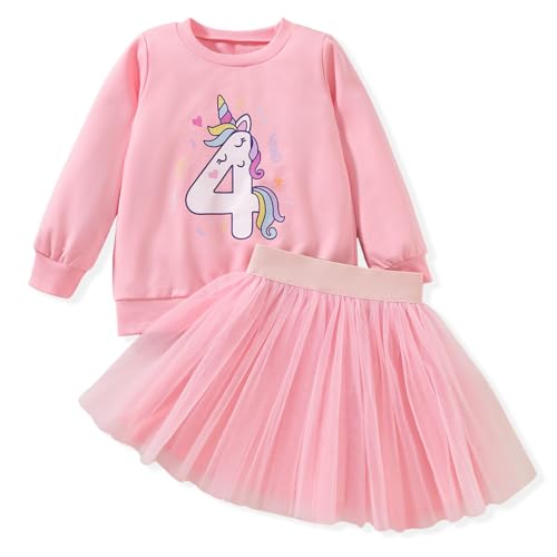 CPEI 4th Birthday Outfit for Toddler Girls 4 Year Old Fourth Four Sweatshirt Tutu Skirt Fall Clothes (Pink, 4T)
