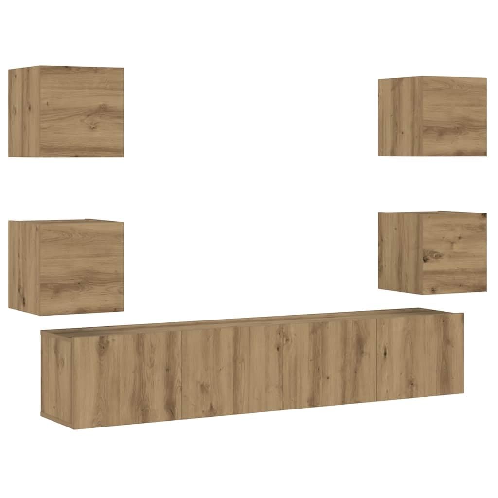 Meuble TV mural flottant chêne artisanal lot de 6 pièces modernes salon