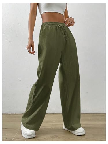Floerns Women's Drawstring Elastic High Waist Pants Straight Leg Trousers with Pocket4