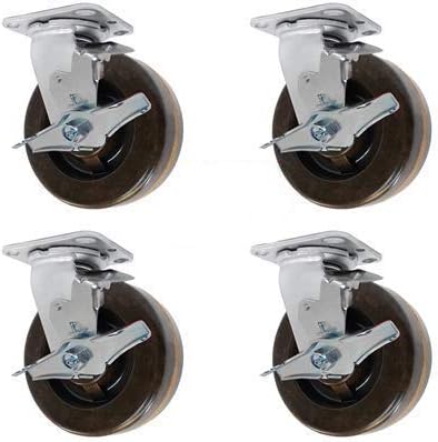 CasterHQ - 6 X 2 HIGH TEMPERATURE PHENOLIC WHEEL | SWIVEL CASTER WITH BRAKES SET OF 4-3,600 LBS CAPACITY PER SET OF 4