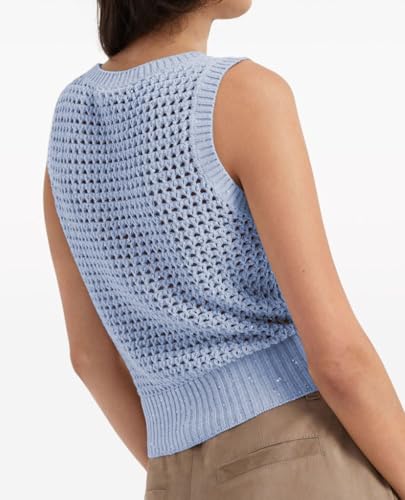 Women Crochet Sweater Vest Casual Sequin Sleeveless Pullover Knit Tank Tops Trendy Hollow Out Knitwear Clothes2