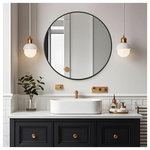 Amazing Tour Round Bathroom Mirror,50cm Circle Mirror Brushed Frame Wall Mirror Metal Framed HD Glass Wall for Makeup Bathroom Living Room Entryway Black