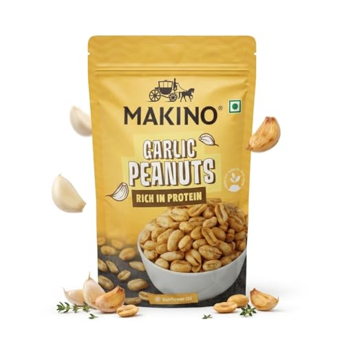 Image of Makino Garlic Roasted Peanuts | Premium Raw Roasted Peanut Snacks | High Protein in Fiber | Gluten Free, Zero Cholesterol | Not Fried Only Roasted Peanuts | Natural Peanuts from Gujrat, No Trans Fat |