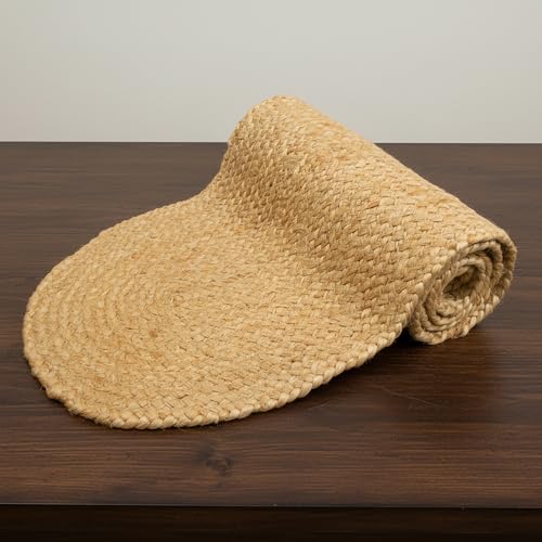 Image of Encasa XO Dining Table Runner | Handmade Woven Natural Jute Runner | Size 30x137 cm | Jute Natural Bleach Color | Heat Resistant Rustic Home Decor for Coffee, Teapoy Cover & Center Table