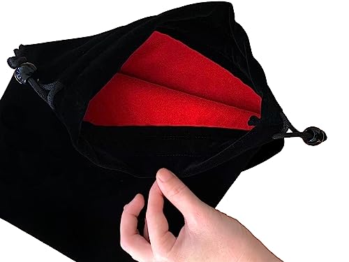 Large Black Velvet Drawstring Pouch, Red Velvet Lining Inside, 9 x 11.4 inches. Great Bag for Organizing and Storage at Home or When Traveling. Great for Gifts, Makeup, Jewelry, Game Accessories