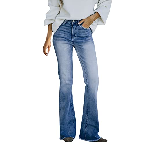 Pantalon long évasé pour femme taille haute extensible bas clochette couleur unie chic