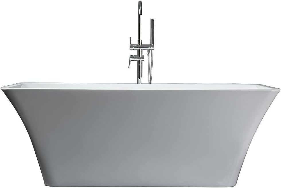 Vinter 59 in. Freestanding Acrylic Flatbottom Soaking Bathtub in White