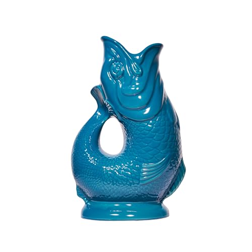 Gluckigluck Karaffe XL Petrolblau glänzend 1 2 l Original Gluggle Jug aus England Wasserkrug mit Glucker-Geräusch Handgefertigt & glänzende Oberfläche Kult-Krug als Vase oder Dekanter