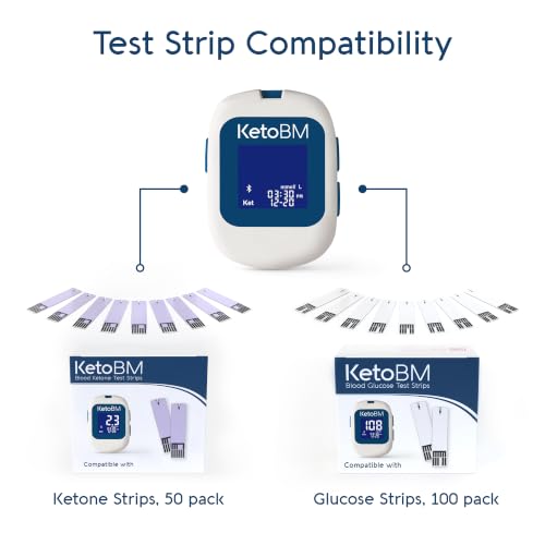 Image of KetoBM Blood Glucose & Ketone Monitoring System - Bluetooth Meter Kit with Free App, Starter Kit with Glucose & Ketone Test Strips & Lancets | Complete Blood Sugar & Keto Testing Kit