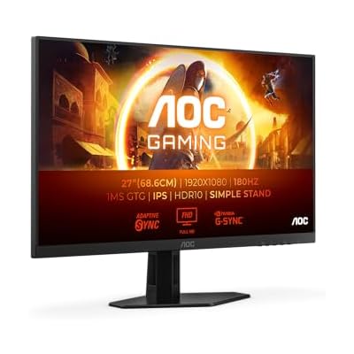 AOC 27G4XED 27 inch FHD Gaming Monitor 180Hz, Fast IPS Panel, 0.5ms MPRT, Adaptive Sync, HDR10, G-Sync Compatible, Speakers, (1920x1080 HDMI 2x 2.0 DP 1x 1.4) Black