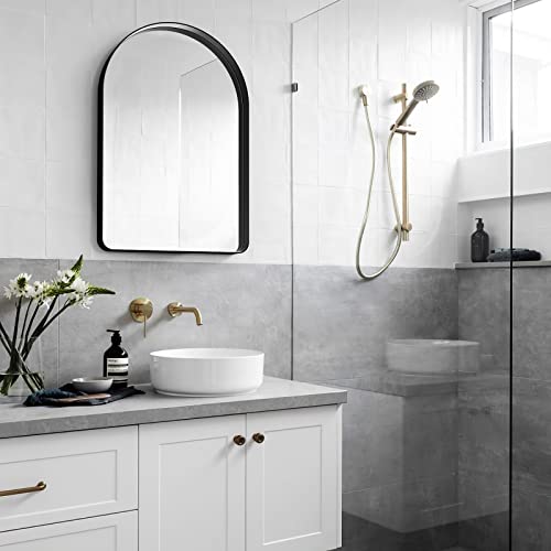 Arched Wall Mirror 20"X30" Hanging Large Mirror Or Leaning Against Wall Vanity Mirror, With Metal Frame, For Bathroom, Bedroom,Entryway Arch Top Rounded Corner Wall Mirror - Black #TOP6
