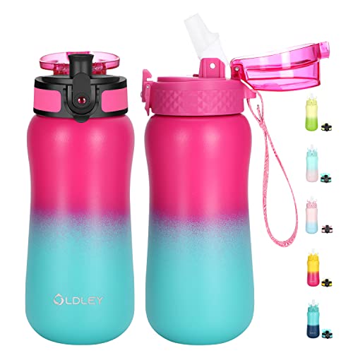 12 Oz Insulated Kids Water Bottle With Straw/Chug/2 One-Click-Open Lids 10 Stickers Fruit Strainer Stainless Steel Water Bottles Double Wall Vacuum Wide Mouth Bpa Free Sweat & Leak-Proof For School #TOP2