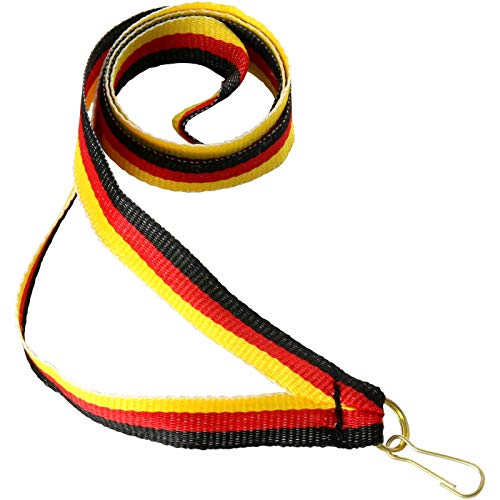 pokalspezialist 10 Stück schwarz/rot/Gold Medaillenband 11mm schmal Band mit Aufhänger für Medaille Medaillen Cover