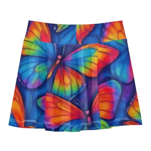 Athletic Shorts for Girls Skorts Tennis Skirts for Kids Rainbow Pleated Psychedelic Butterflies Red Blue 3t2