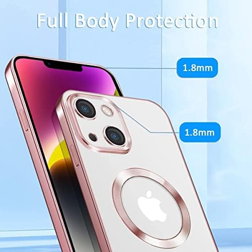 Image of VONZEE Clear Logo Electroplating Transparent Case for iPhone 14 Plus Case, Luxury Electroplated TPU Cover, Individual Camera Protection for Each Lens Bumper Case (Rose Pink)